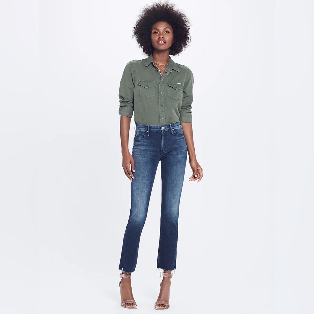 MOTHER Rascal Ankle Fray Jeans Size 26 Moonlust Mid Rise Cropped